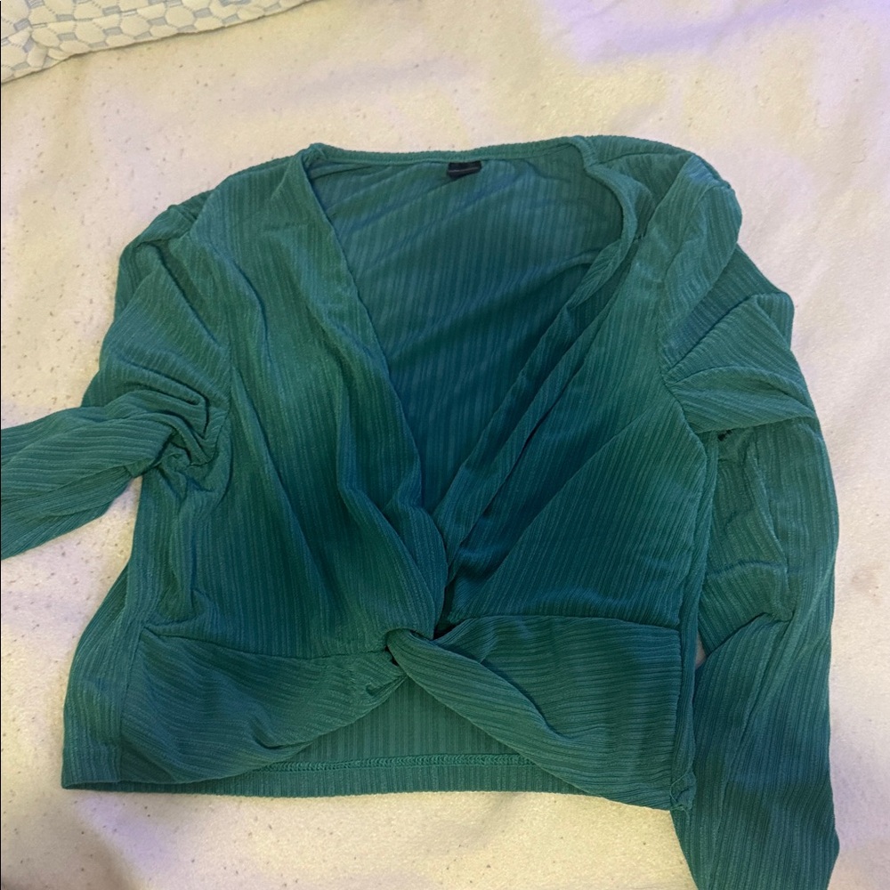 SHEIN Teal Green Twist-Front Pleated Crop Top